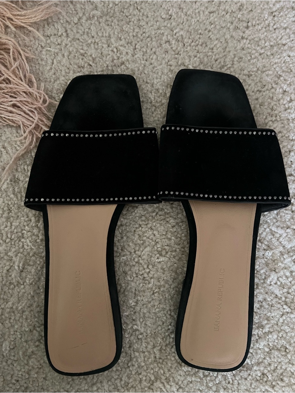 Banana Republic Black Stud-Trim Square-Toe Slide Mules